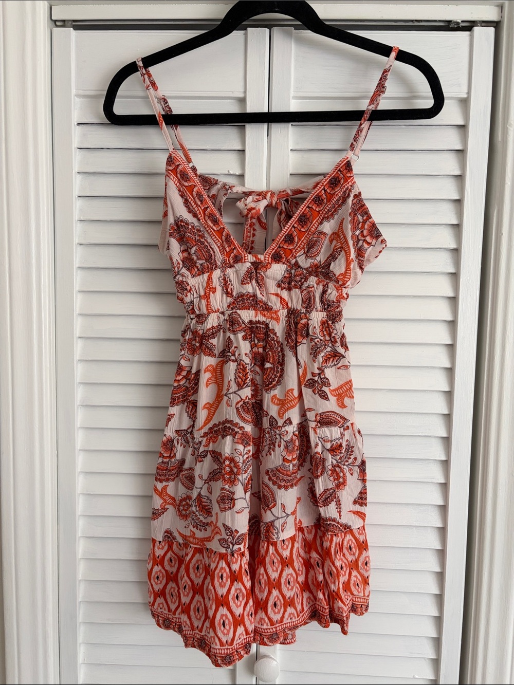 Angie White and Orange Printed Spaghetti Strap Dress